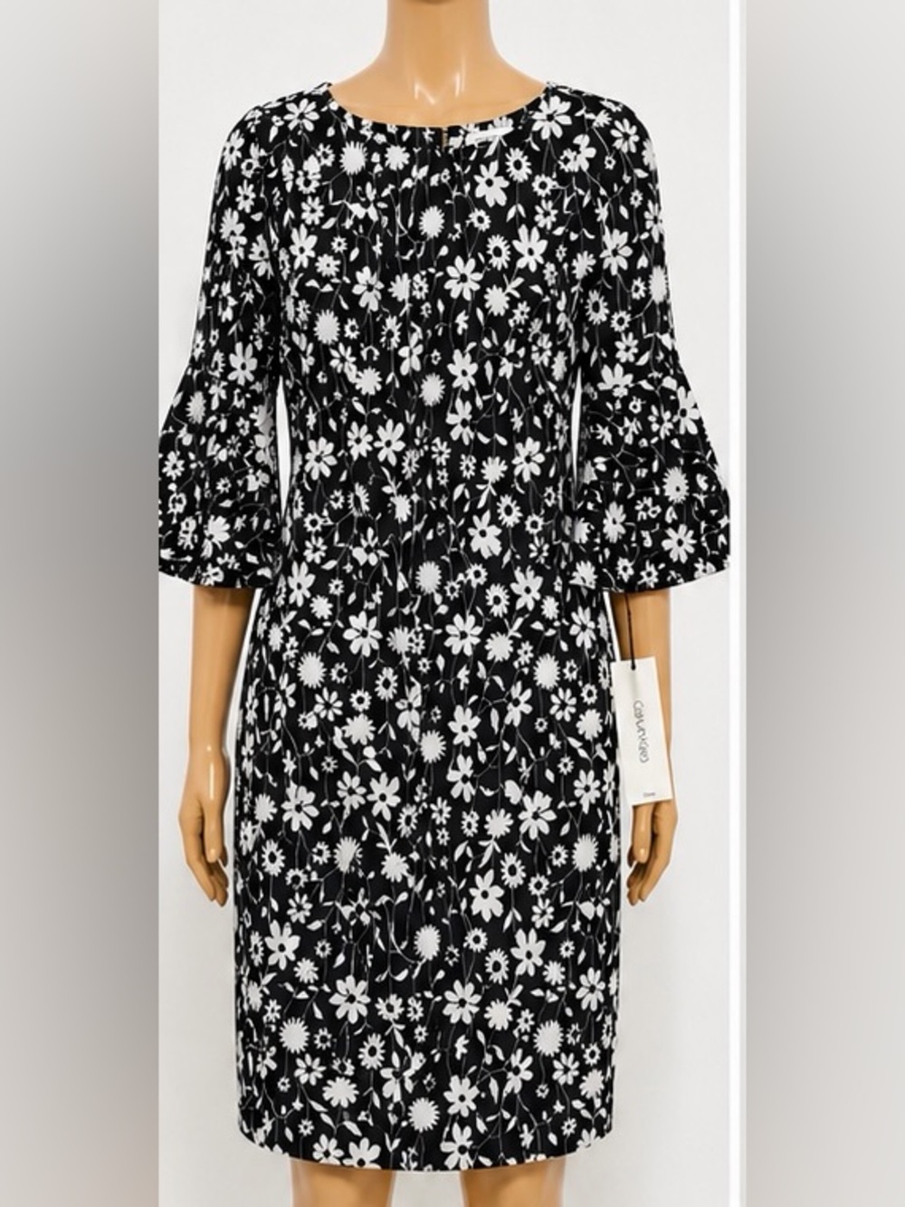 Calvin Klein Black Floral Knee-Length Dress